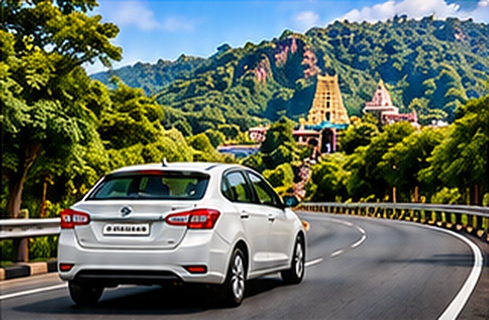 Cab on the road to the Tirumala temple